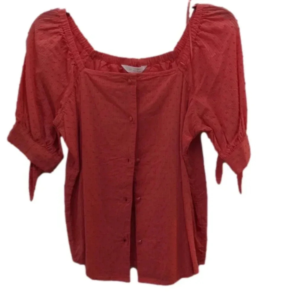 LAUREN Conrad Women's pink Coral short sleeve blouse